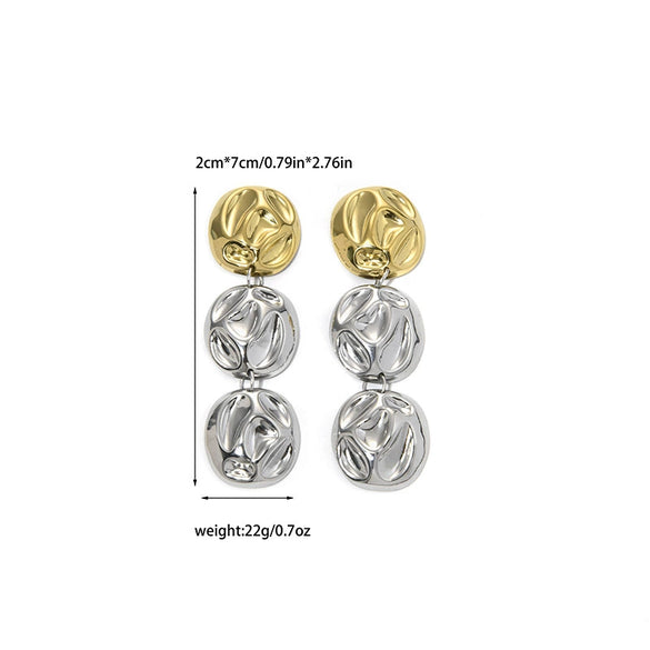 Exaggerated Shiny Pleated Round Tassel Dangle Geometric Stainless Steel Electroplated Women's Earrings