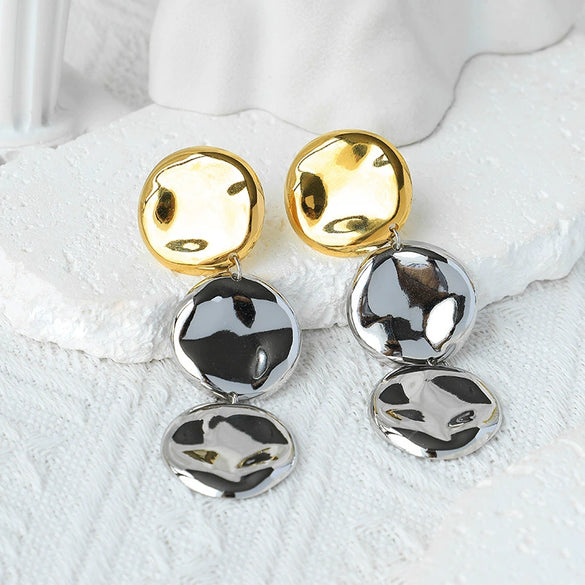 Exaggerated Shiny Pleated Round Tassel Dangle Geometric Stainless Steel Electroplated Women's Earrings