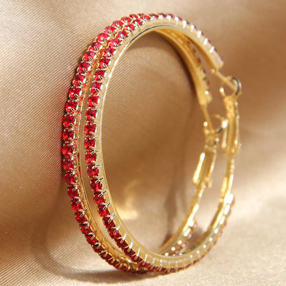 Exaggerated Shiny Round Alloy Inlay Rhinestones Women'S Hoop Earrings