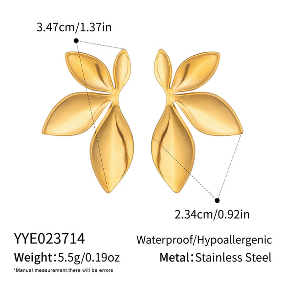 Exaggerated Simple And Versatile Petal Flower Geometric Earrings For Women With Pvd Furnace Vacuum Real Gold Plating Stainless Steel Ear Needles