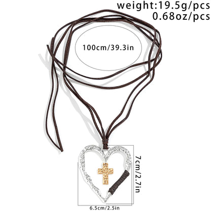 Exaggerated Simple Style Classic Style Cross Heart Shape Alloy Korean Velvet Irregular Tassel Three-dimensional Women's Pendant Necklace