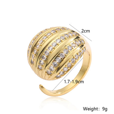 Exaggerated Simple Style Commute Geometric Copper Plating Inlay Zircon 18k Gold Plated Open Rings