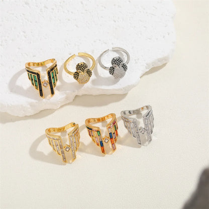 Exaggerated Simple Style Commute Penguin Wings Copper Plating Inlay Zircon 14k Gold Plated White Gold Plated Open Rings