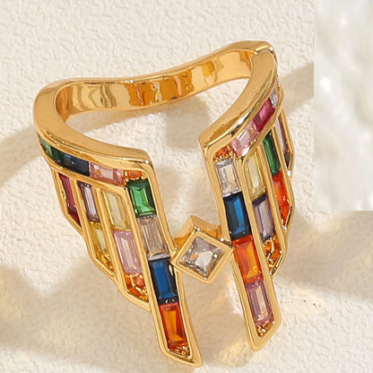 Exaggerated Simple Style Commute Penguin Wings Copper Plating Inlay Zircon 14k Gold Plated White Gold Plated Open Rings