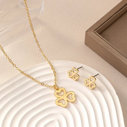 Exaggerated Simple Style Commute Shamrock Star Bow Knot Alloy Wholesale Earrings Necklace Jewelry Set