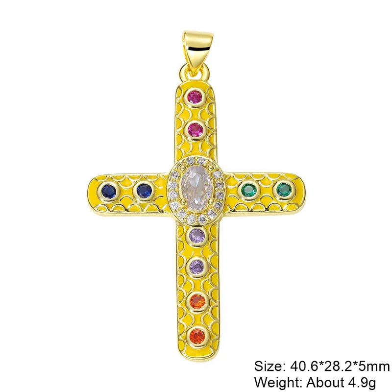 Exaggerated Simple Style Cross Copper Plating Inlay Pearl Zircon Gold Plated Charms