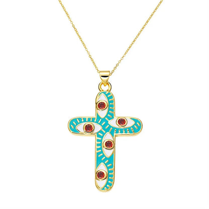 Exaggerated Simple Style Cross Copper Plating Inlay Pearl Zircon Gold Plated Charms