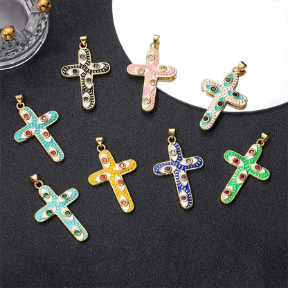 Exaggerated Simple Style Cross Copper Plating Inlay Pearl Zircon Gold Plated Charms