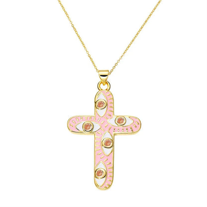 Exaggerated Simple Style Cross Copper Plating Inlay Pearl Zircon Gold Plated Charms