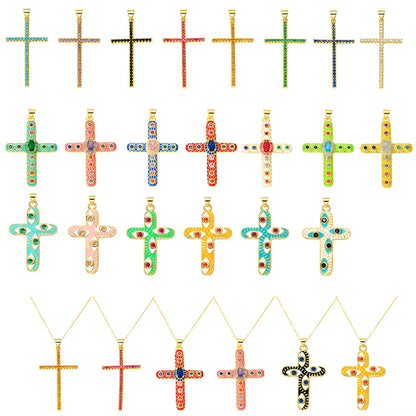 Exaggerated Simple Style Cross Copper Plating Inlay Pearl Zircon Gold Plated Charms