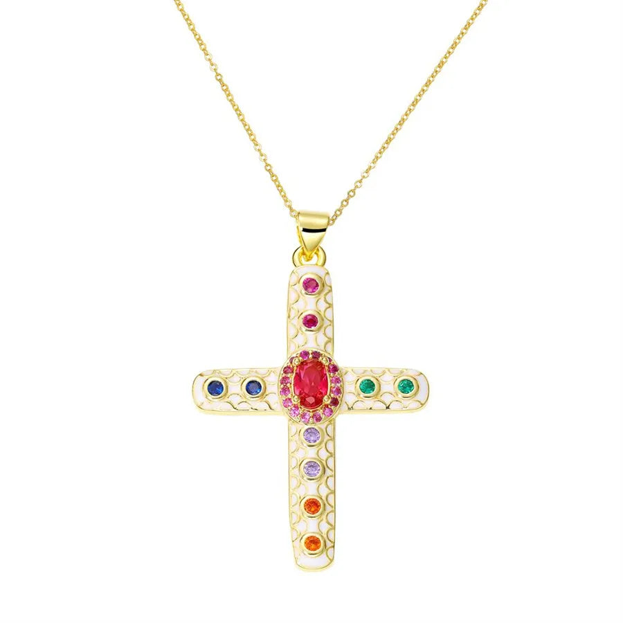 Exaggerated Simple Style Cross Copper Plating Inlay Pearl Zircon Gold Plated Charms