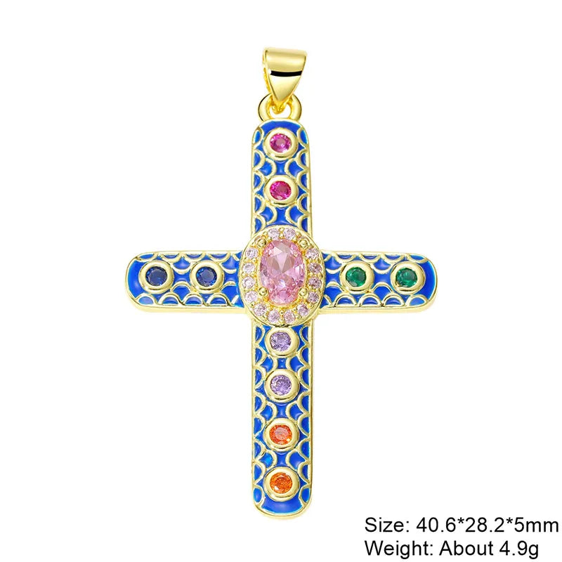 Exaggerated Simple Style Cross Copper Plating Inlay Pearl Zircon Gold Plated Charms