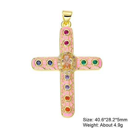 Exaggerated Simple Style Cross Copper Plating Inlay Pearl Zircon Gold Plated Charms