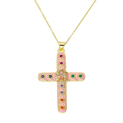 Exaggerated Simple Style Cross Copper Plating Inlay Pearl Zircon Gold Plated Charms