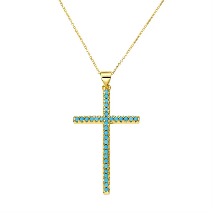 Exaggerated Simple Style Cross Copper Plating Inlay Pearl Zircon Gold Plated Charms