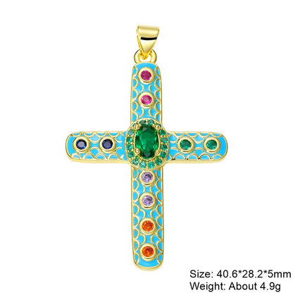 Exaggerated Simple Style Cross Copper Plating Inlay Pearl Zircon Gold Plated Charms