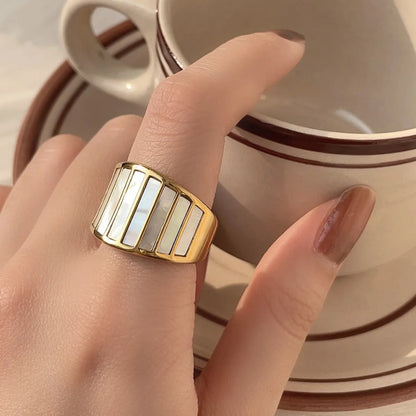 Exaggerated Simple Style Rectangle Titanium Steel Shell Wide Band Ring In Bulk