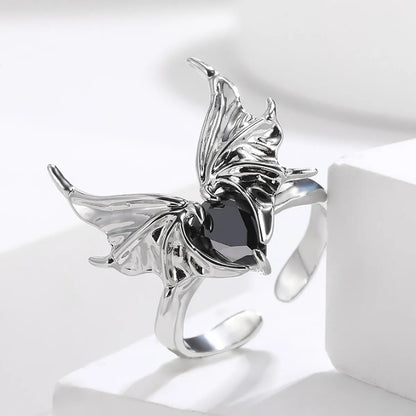 Exaggerated Simple Style Wings Stainless Steel Inlay Zircon Open Rings