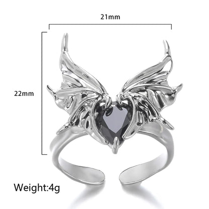 Exaggerated Simple Style Wings Stainless Steel Inlay Zircon Open Rings