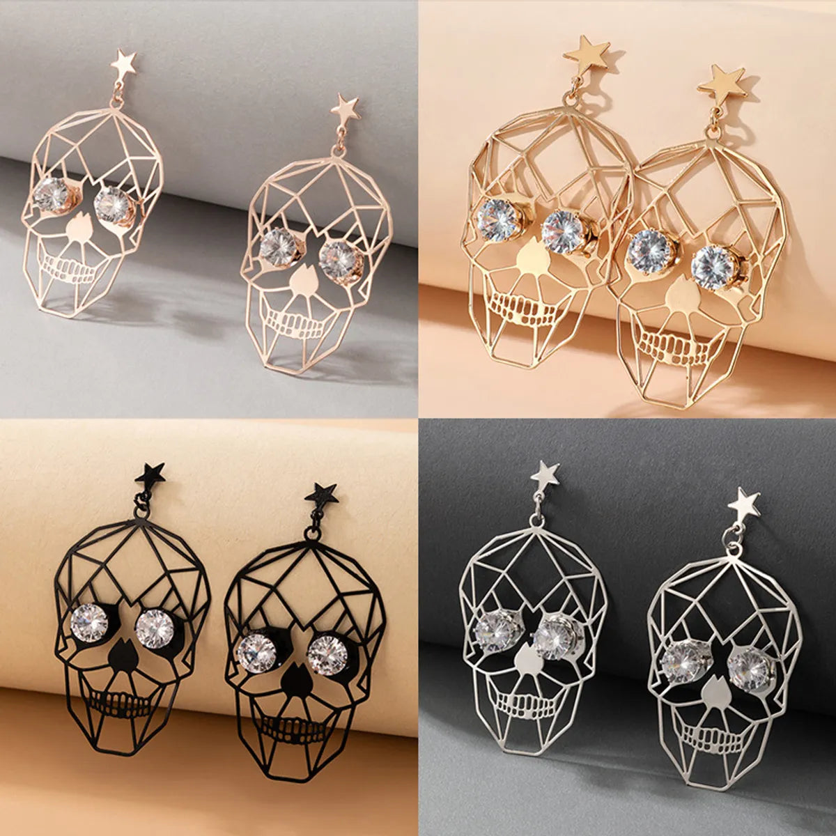 Exaggerated Skull Alloy Plating Artificial Diamond Unisex Earrings 1 Pair