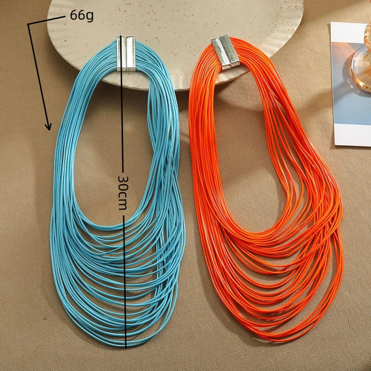 Exaggerated Solid Color Alloy Wax Line Wholesale Necklace