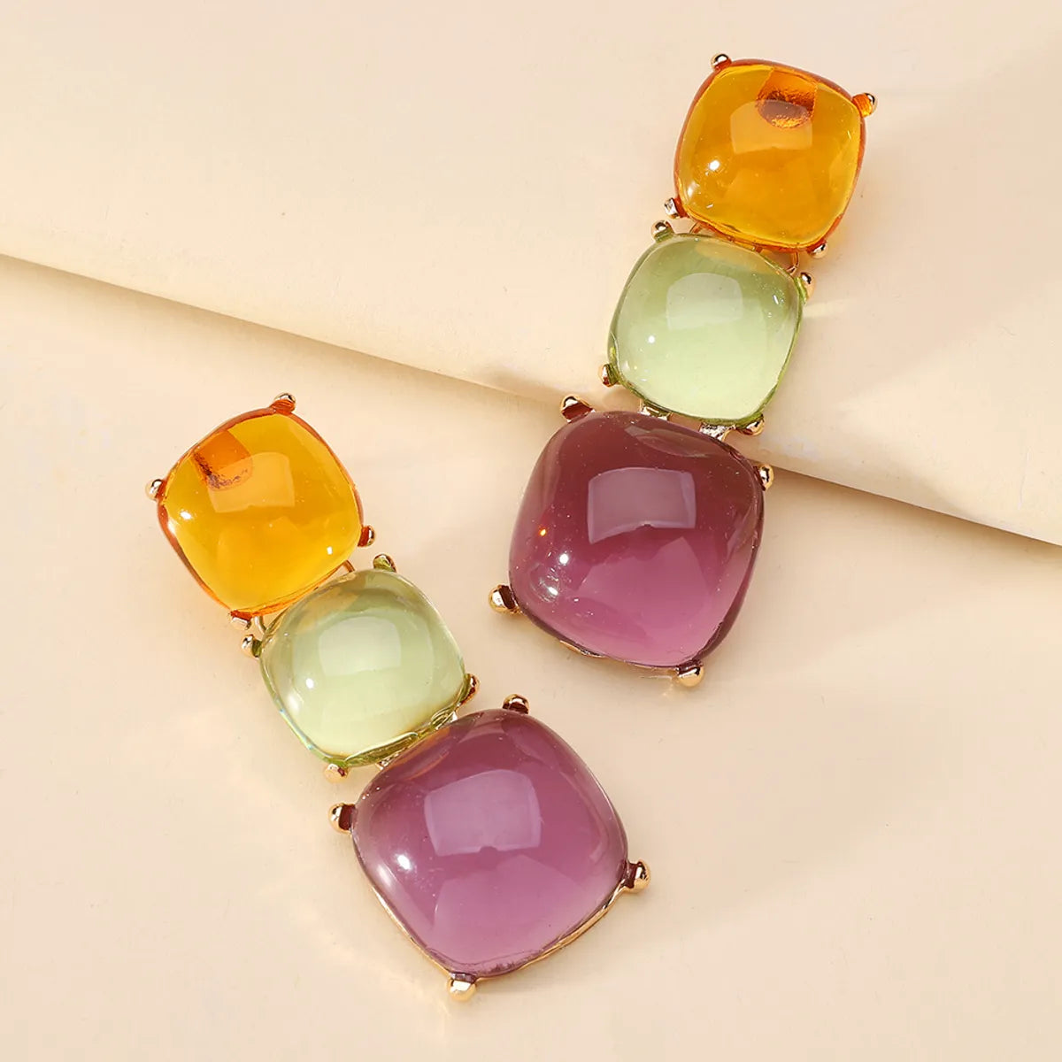 Exaggerated Square Metal Inlay Resin Women'S Drop Earrings