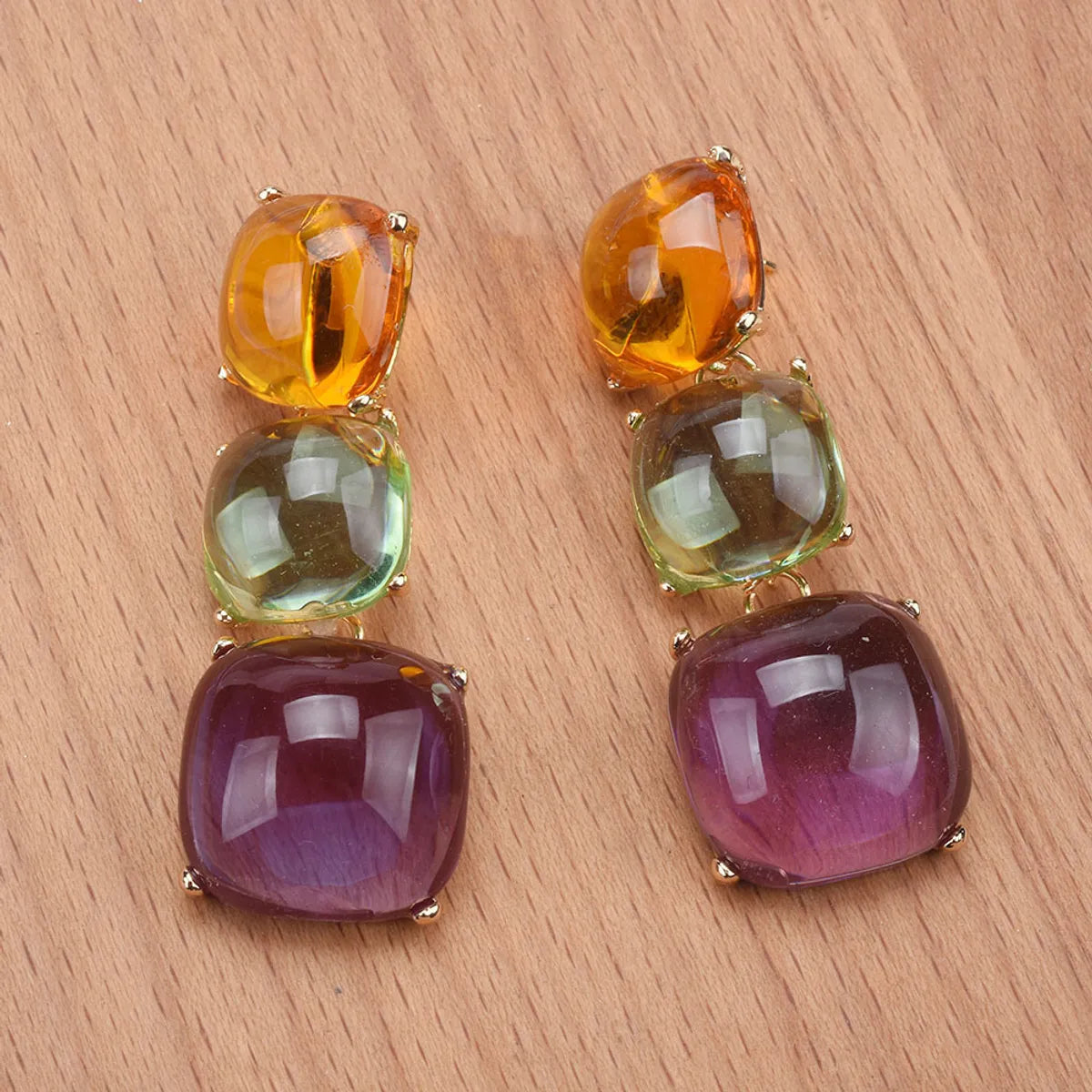 Exaggerated Square Metal Inlay Resin Women'S Drop Earrings