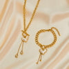 Exaggerated Stainless Steel Crooked Heart Pearl Necklace And Bracelet Set With Titanium Steel Chain And Electroplating Treatment
