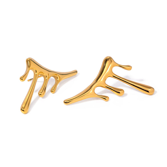 Exaggerated Stainless Steel Earrings With Geometric Design And Electroplating For Women
