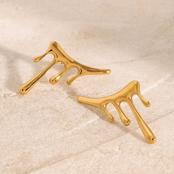 Exaggerated Stainless Steel Earrings With Geometric Design And Electroplating For Women