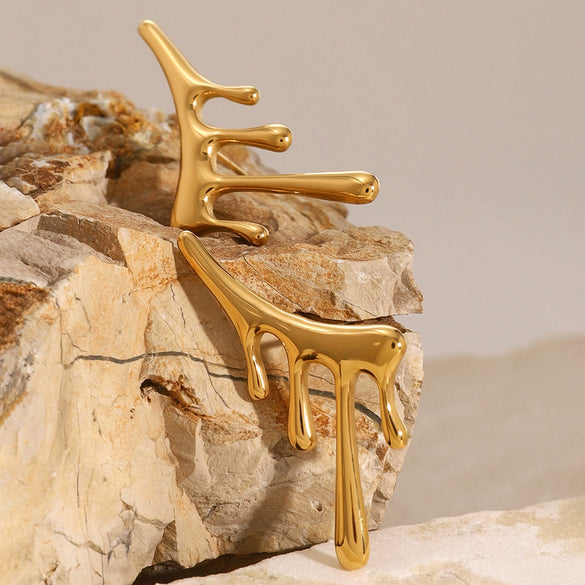 Exaggerated Stainless Steel Earrings With Geometric Design And Electroplating For Women