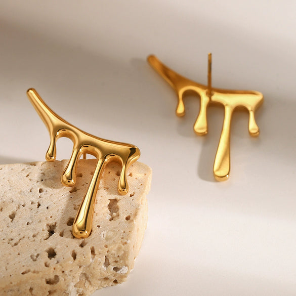 Exaggerated Stainless Steel Earrings With Geometric Design And Electroplating For Women