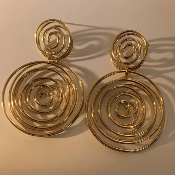 Exaggerated Stainless Steel Geometric Earrings And Ring With Electroplating For Women Fashion Ol Style Mosquito Repellent Incense Size Stitching