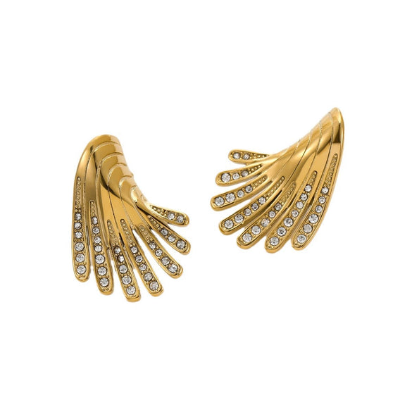 Exaggerated Stainless Steel Irregular Wings Microencrusted Zircon Electroplated Women's Earrings