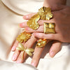 Exaggerated Stainless Steel Ring With Heart Flower Geometric Pattern And Electroplating Treatment
