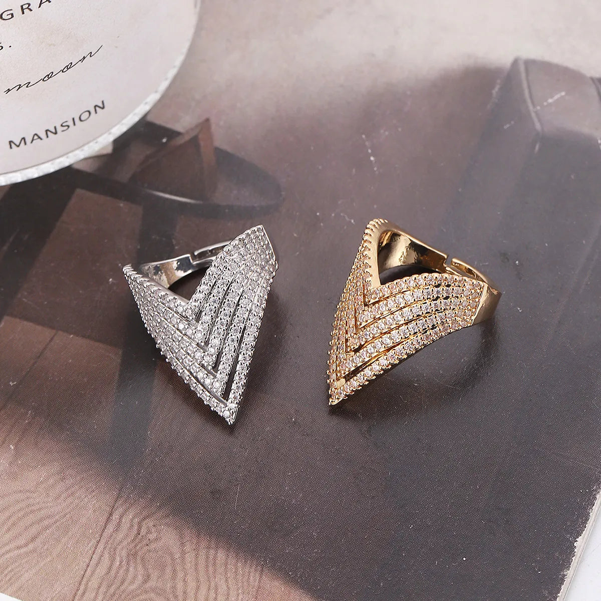 Exaggerated Streetwear Geometric Copper Zircon Open Rings In Bulk