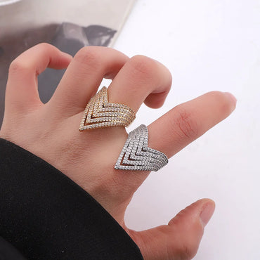 Exaggerated Streetwear Geometric Copper Zircon Open Rings In Bulk