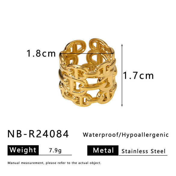 Exaggerated Style Titanium Steel Geometric Pleated Stereo Petal Design Gold Plated Ring For Women