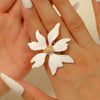 Exaggerated Stylish Geometric Metal Flower Leaf Alloy Ring For Women With Electroplating