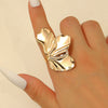 Exaggerated Stylish Geometric Metal Flower Leaf Alloy Ring For Women With Electroplating