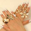Exaggerated Stylish Geometric Metal Flower Leaf Alloy Ring For Women With Electroplating