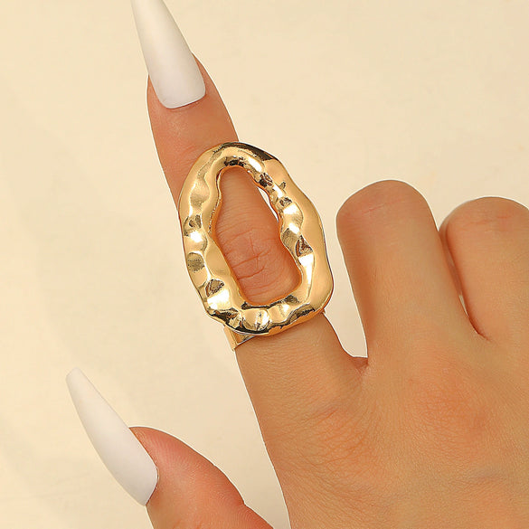 Exaggerated Stylish Geometric Metal Flower Leaf Alloy Ring For Women With Electroplating