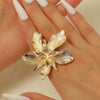 Exaggerated Stylish Geometric Metal Flower Leaf Alloy Ring For Women With Electroplating