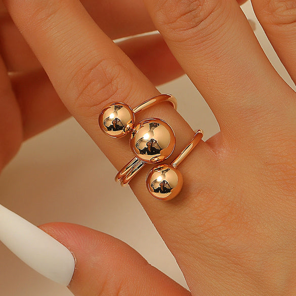 Exaggerated Stylish Geometric Metal Flower Leaf Alloy Ring For Women With Electroplating