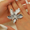 Exaggerated Stylish Geometric Metal Flower Leaf Alloy Ring For Women With Electroplating