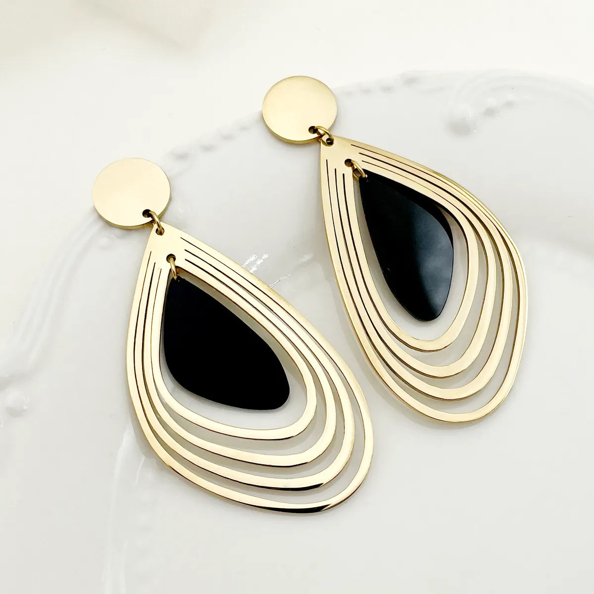 Exaggerated Sweet Artistic Irregular Stainless Steel Arylic Layered Plating Hollow Out Gold Plated Women's Drop Earrings