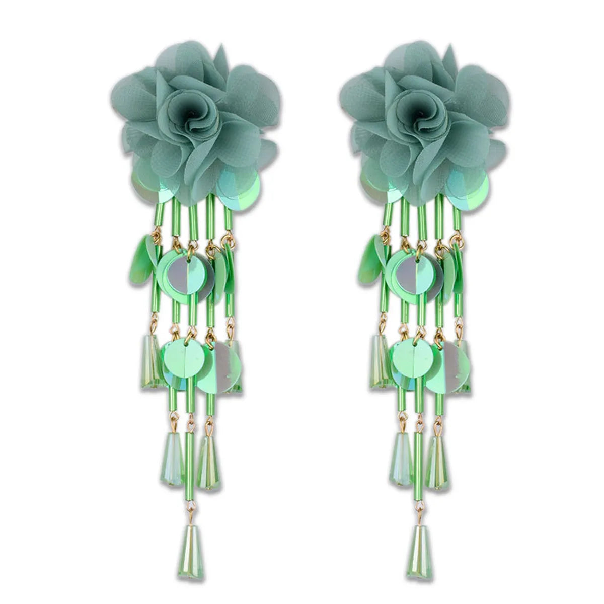 Exaggerated Sweet Flower Cloth Beaded Women's Drop Earrings