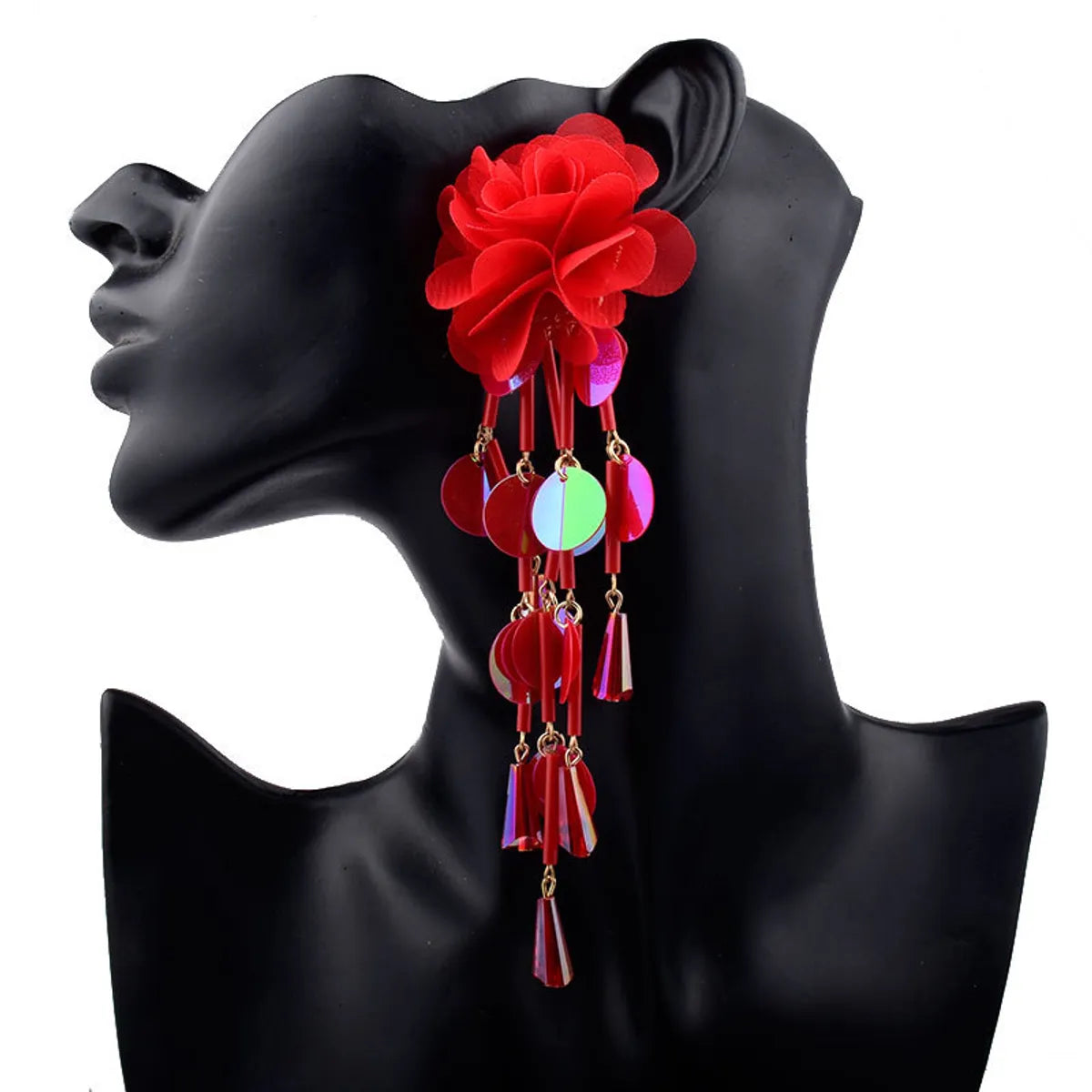 Exaggerated Sweet Flower Cloth Beaded Women's Drop Earrings