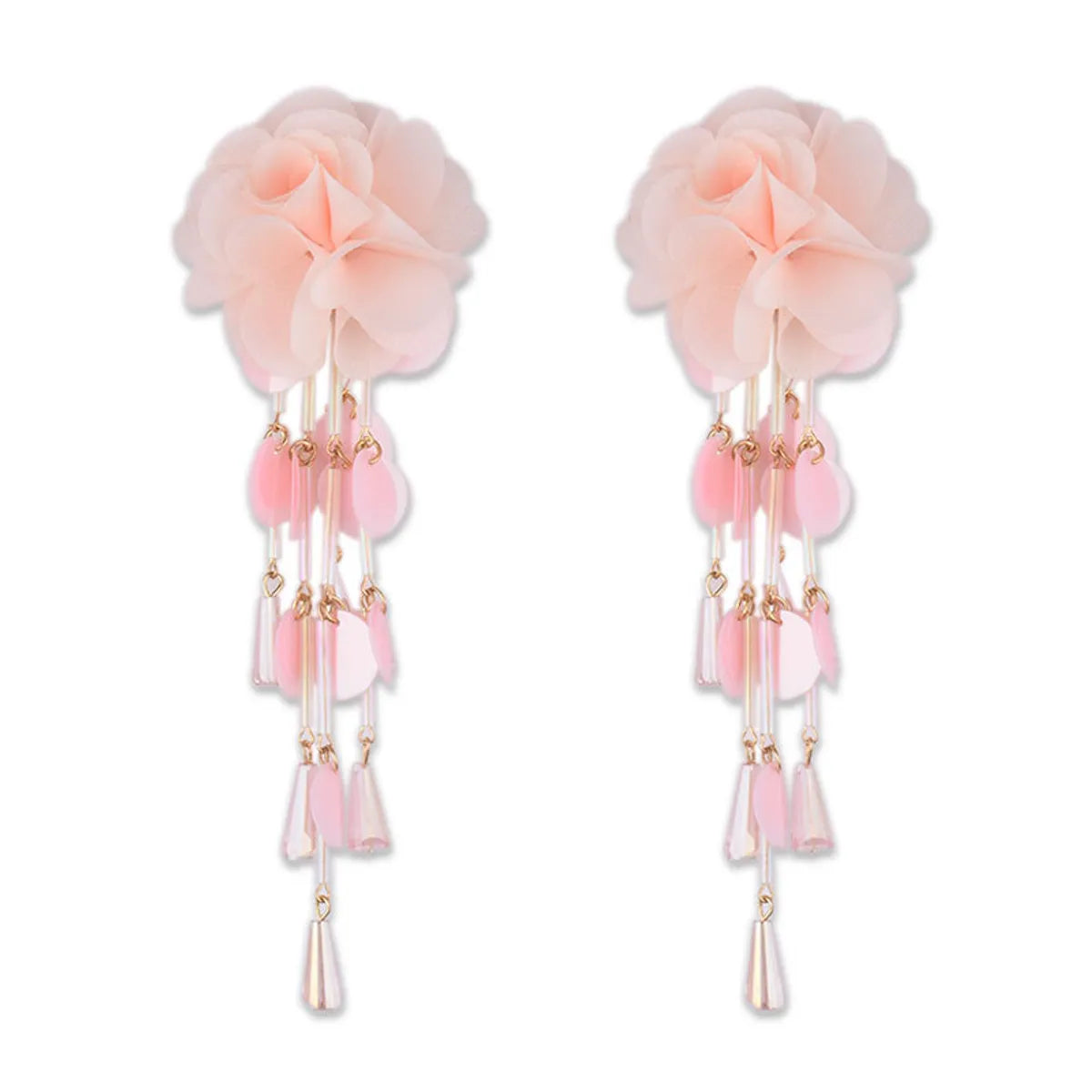 Exaggerated Sweet Flower Cloth Beaded Women's Drop Earrings