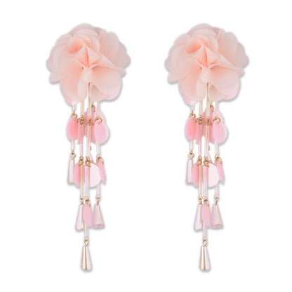 Exaggerated Sweet Flower Cloth Beaded Women's Drop Earrings